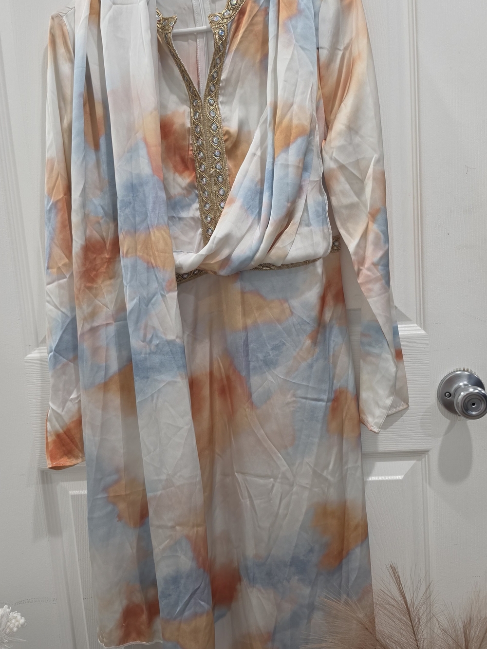 Elegant Tie Dye Embellished Kaftan Dress